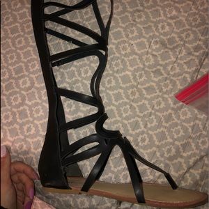 calf high black strappy sandal